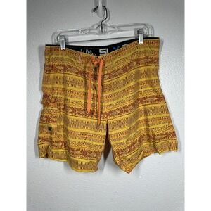 Salt Life Shorts Mens 34 Yellow Orange SLX-QD Swim Trunks Quick Dry Tribal Surf